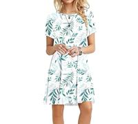 MOLERANI Abiti Estivi da Donna T-Shirt Casual Abito da Spiaggia a Maniche Corte Abito da Donna Swing Largo (L, Foglia Bianco Verde)