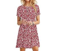 MOLERANI Abiti Estivi da Donna T-Shirt Casual Abito da Spiaggia a Maniche Corte Abito da Donna Swing Largo (L, Red Flower)
