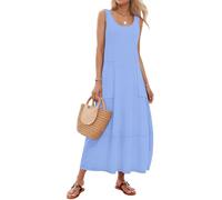 MOLERANI Abito Lungo da Donna per Donne Regno Unito Abito Estivo Senza Maniche per Donne Colletto a Cucchiaio Abito da Signora con Tasche Blu S