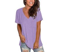 MOLERANI Camicie da Donna a Manica Corta con Scollo a V Magliette Casual Larghe con Tasca (2XL, Viola Chiaro)