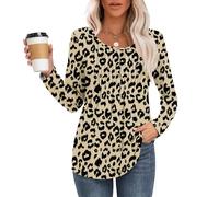 MOLERANI Camicie da Donna Scollo Rotondo Top Casual da Donna a Manica Lunga con Pieghe Frontali Leopardo M