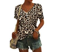 MOLERANI Magliette da Donna con Scollo a V Magliette a Maniche Corte Magliette Basic Magliette Casual Larghe Leopard M