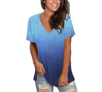 MOLERANI Magliette da Donna con Scollo a V Magliette a Maniche Corte Magliette Basic Magliette Casual Larghe Blu sfumato L