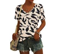 MOLERANI Magliette da Donna con Scollo a V Magliette a Maniche Corte Magliette Basic Magliette Casual Larghe Albicocca Foglie L