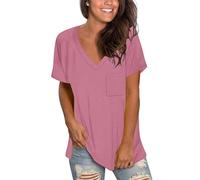 MOLERANI Magliette da Donna con Scollo a V Magliette a Maniche Corte Magliette Basic Magliette Casual Larghe Rosa Chiaro XL