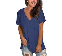 MOLERANI Magliette da Donna con Scollo a V Magliette a Maniche Corte Magliette Basic Magliette Casual Larghe Blu Marino M