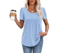 MOLERANI T-Shirt da Donna Top a Maniche Corte T-Shirt Morbida con Scollo Rotondo Top Estivi Casual e Allentati Blu Cielo M