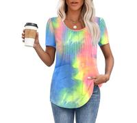 MOLERANI T-Shirt da Donna Top a Maniche Corte T-Shirt Morbida con Scollo Rotondo Top Estivi Casual e Allentati Arcobaleno M