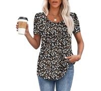 MOLERANI T-Shirt da Donna Top a Maniche Corte T-Shirt Morbida con Scollo Rotondo Top Estivi Casual e Allentati Marrone e Verde Floreale 2XL