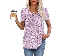 MOLERANI T-Shirt da Donna Top a Maniche Corte T-Shirt Morbida con Scollo Rotondo Top Estivi Casual e Allentati Giardino Rosa e Viola XL
