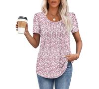 MOLERANI T-Shirt da Donna Top a Maniche Corte T-Shirt Morbida con Scollo Rotondo Top Estivi Casual e Allentati Piccoli Fiori Rosa 2XL