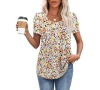 MOLERANI T-Shirt da Donna Top a Maniche Corte T-Shirt Morbida con Scollo Rotondo Top Estivi Casual e Allentati Fiori Arancio e Gialli S