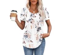 MOLERANI T-Shirt da Donna Top a Maniche Corte T-Shirt Morbida con Scollo Rotondo Top Estivi Casual e Allentati Bianco Floreale M