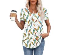 MOLERANI T-Shirt da Donna Top a Maniche Corte T-Shirt Morbida con Scollo Rotondo Top Estivi Casual e Allentati Foglia Sfumata Blu-Gialla M