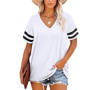 MOLERANI T-Shirts Magliette estive da Donna con Scollo a V Manica a Righe（Bianca，2XL）