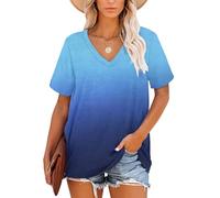 MOLERANI T-Shirts Magliette estive da Donna con Scollo a V Manica a Righe Blu sfumato XL