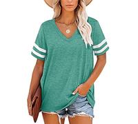 MOLERANI T-Shirts Magliette estive da Donna con Scollo a V Manica a Righe（Erba Verde，L）