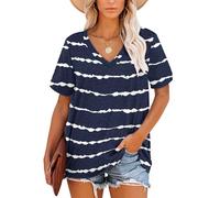 MOLERANI T-Shirts Magliette estive da Donna con Scollo a V Manica a Righe（Striscia Blu，XL）