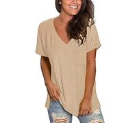 MOLERANI Top da Donna con Scollo a V a Maniche Corte e fluenti Tuniche Casual estive Tinta Unita Khaki XL