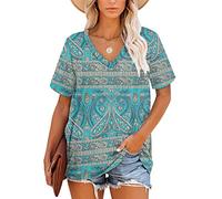 MOLERANI Top Estivi da Donna Camicie da Palestra a Maniche Corte con Scollo a V da Donna (Boho Floreale Verde, M)