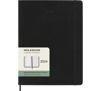 Moleskine Agenda Settimanale con Spazio per Note 12 Mesi 2024, Agenda 2024, Formato XL 19x25, Copertina Morbida e Chiusura Elastica, Colore Nero