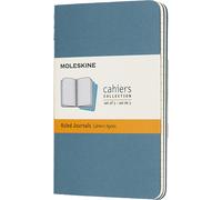 Moleskine Cahier Journal, Set 3 Notebooks with Ruled Pages, Cardboard Cover with Visible Cotton Stiching, Colour Brisk Blue, Pocket 9 x 14 cm, 64 Pages