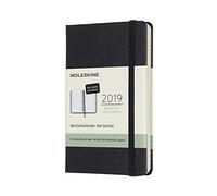 Moleskine Calendario settimanale (12 mesi, 2019, tedesco, con giorni festivi e giorni festivi per Germania/Svizzera/Austria, Pocket/A6, orizzontale, copertina rigida, colore: nero