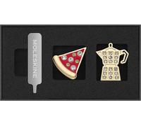 Moleskine Pins tema Paesi, Set Pins Moka e Pizza, Italia, per Taccuini e Agende, Accessori Decorativi e Idea Regalo