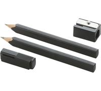 Moleskine Set di Matite 2B con Temperamatite, Matite in Legno di Cedro con Fusto Rettangolare e Clip in Acciaio, Finitura Nera Opaca, Etichette Adesive, Lunghezza con Cappello 14 cm