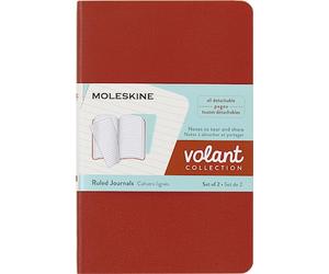 Moleskine Volant Journal, Set 2 Quaderni con Pagine a Righe Staccabili, Copertina Morbida, Colori Arancione Corallo e Blu Acquamarina, Formato Pocket 9 x 14 cm