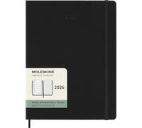 Moleskine 12 Monate Wochen Notizkalender 2026, XL, 1 Wo = 1 Seite, rechts linierte Seite, fester Einband, Schwarz