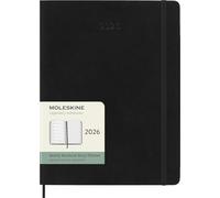 Moleskine 12 Monate Wochen Notizkalender 2026, XL, 1 Wo = 1 Seite, rechts linierte Seite, Weicher Einband, Schwarz