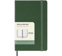 Moleskine 12 Monate Wochen Notizkalender 2026, Pocket/A6, 1 Wo = 1 Seite, rechts linierte Seite, Fester Einband, Myrtengrün