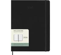 Moleskine 12 Monate Wochen Notizkalender 2026, XL, 1 Wo = 1 Seite, rechts linierte Seite, fester Einband, Schwarz