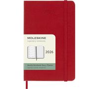 Moleskine 12 Monate Wochen Notizkalender 2026, Pocket/A6, 1 Wo = 1 Seite, rechts linierte Seite, Fester Einband, Scharlachrot