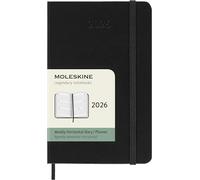 Moleskine 12 Monate Wochenkalender 2026, Pocket/A6, 1 Wo = 2 Seiten, horizontal, fester Einband, Schwarz