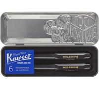 Moleskine x Kaweco, Penna Stilografica in Plastica ABS con Pennino Misura M Placcato in Oro e Penna a Sfera Ricaricabile, Ricaricabile con 1,0 mm di Inchiostro Blu, 6 cartucce Incluse, Colore Nero