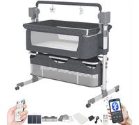 MoLi Elettrico Bluetooth Intelligente Culla Neonato Next to me, Convertibile Culla Co-sleeping, Pieghevole Cullas Neonato Fianco Letto con Musica, Telecomando e 5 Ingranaggi Oscillanti (601 Grey)