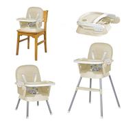 MoLi Seggiolone Pappa con Tre Modalità, Seggiolone per Neonati e Bambini Piccoli, Regolabile e Facile da Piegare Sediolone, Seggiolino Pappa con Pedale Antiscivolo (8123 Beige)