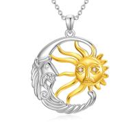 MOLICACI Collana con sole e luna in argento Sterling 925, con rivestimento bicolore e diamanti allevati da laboratorio, per donne e ragazze, 18+2 pollici