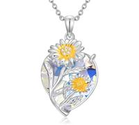 MOLICACI S925 - Collana da donna in argento sterling con girasole, 0,03 ct, con diamanti di laboratorio, per compleanno, Natale, battesimo, donna, 45,7 cm