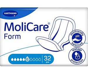 Molicare Forma 6 gocce, per incontinenza media: alta sicurezza, protezione extra contro le perdite e discrezione per donne e uomini, da utilizzare con pantaloni fissi MoliCare Premium, 32 pezzi
