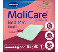 Molicare Premium Bed Mat Textile 7 Gocce con Ali, Capacità Assorbente 1950 ml, Traversa Impermeabile Lavabile con Ali per Incontinenza Adulti o Bambini, 75 x 85 cm, Certificato Oekotex, 1 Traversa