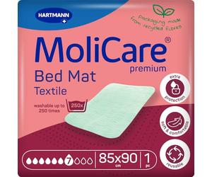 Molicare Premium Bed Mat Textile 7 Gocce con Ali, Capacità Assorbente 1950 ml, Traversa Impermeabile Lavabile con Ali per Incontinenza Adulti o Bambini, 75 x 85 cm, Certificato Oekotex, 1 Traversa