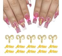 MOLILON 15 ciondoli in oro 3D a forma di Ariete, 5 segni zodiacali, 10 borchie a forma di lettera zodiacale, strass in lega di cristallo, per artigianato fai da te, decorazioni per gioielli, forniture