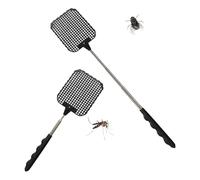 MOLIMOLI 2 Pezzi Spata-Mosche Telescopico, Estedibile e Stabile con Manico in Acciaio Inossidabile, Elettrico per Le Vesppe Mosche in Cucina, Giardino (Nero)