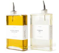 Molimoli Dispenser per Olio Cucina, Versatore Automatico, Bottiglia Sottile in Vetro per Cucina, Brocca per Olio d'Oliva, | Set di 2, Argento