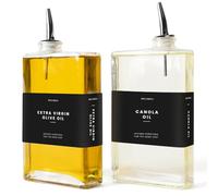 Molimoli Dispenser per Olio Cucina, Versatore Automatico, Bottiglia Sottile in Vetro per Cucina, Brocca per Olio d'Oliva, | Set di 2, Nero