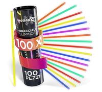 molinoRC 100x Set braccialetti luminosi fluorescenti - 6 FANTASTICI COLORI - Bracciali luminosi fluorescenti per bambini - Accessori per fluo party - Connettori per braccialetti + figure