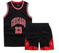 Molinter Maglia da basket senza maniche per bambini, maglia da allenamento e pantaloncini in rete, per bambini, abbigliamento estivo, 1-15 anni, Nero , XX-Small